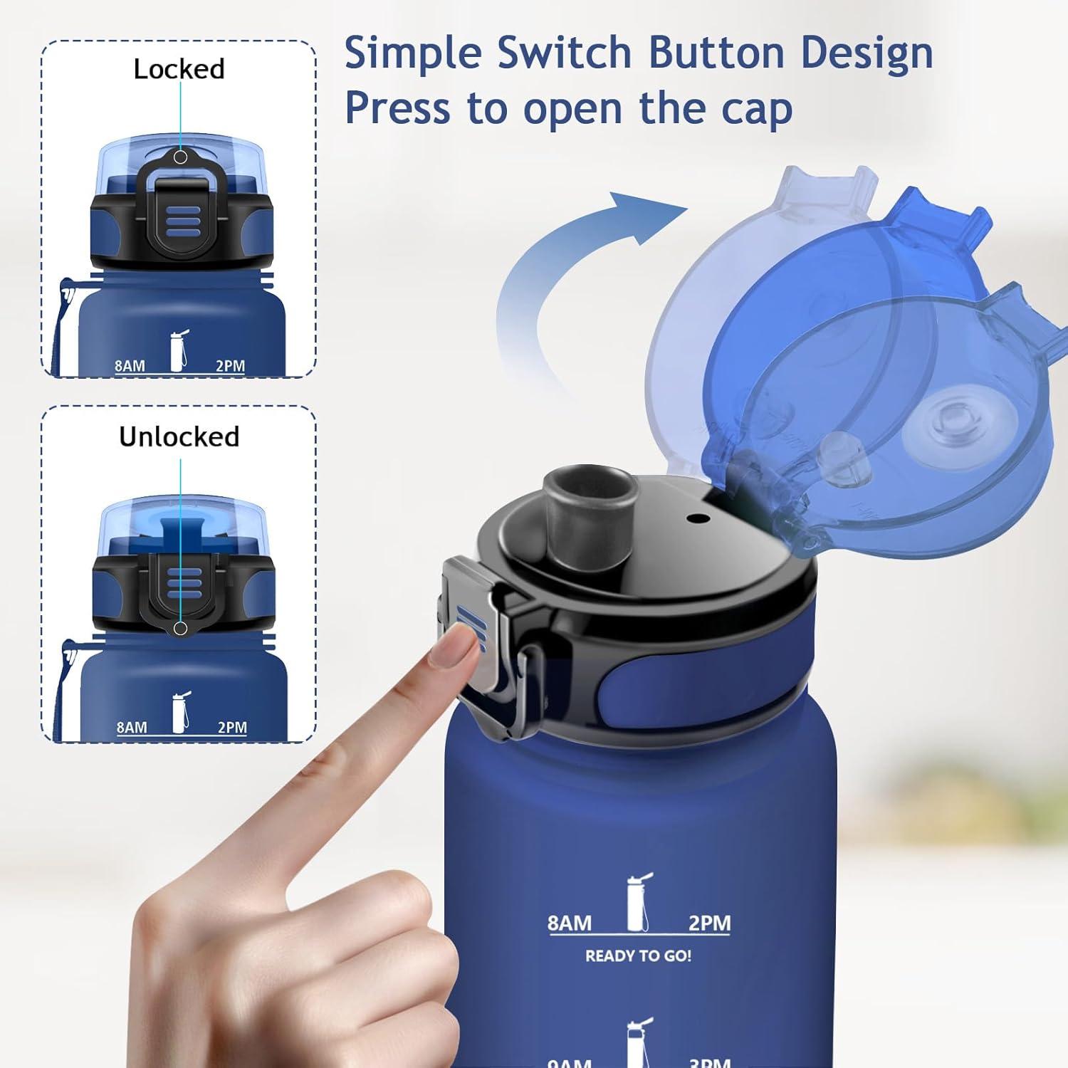 imageVikaster Gourde Sport Sans BPA tanche ampamp Rutilisable Bouteille dEau avec Marqueur de Temps et Filtre Convient Pour Enfant ampamp AdulteCbleu Marine Mat