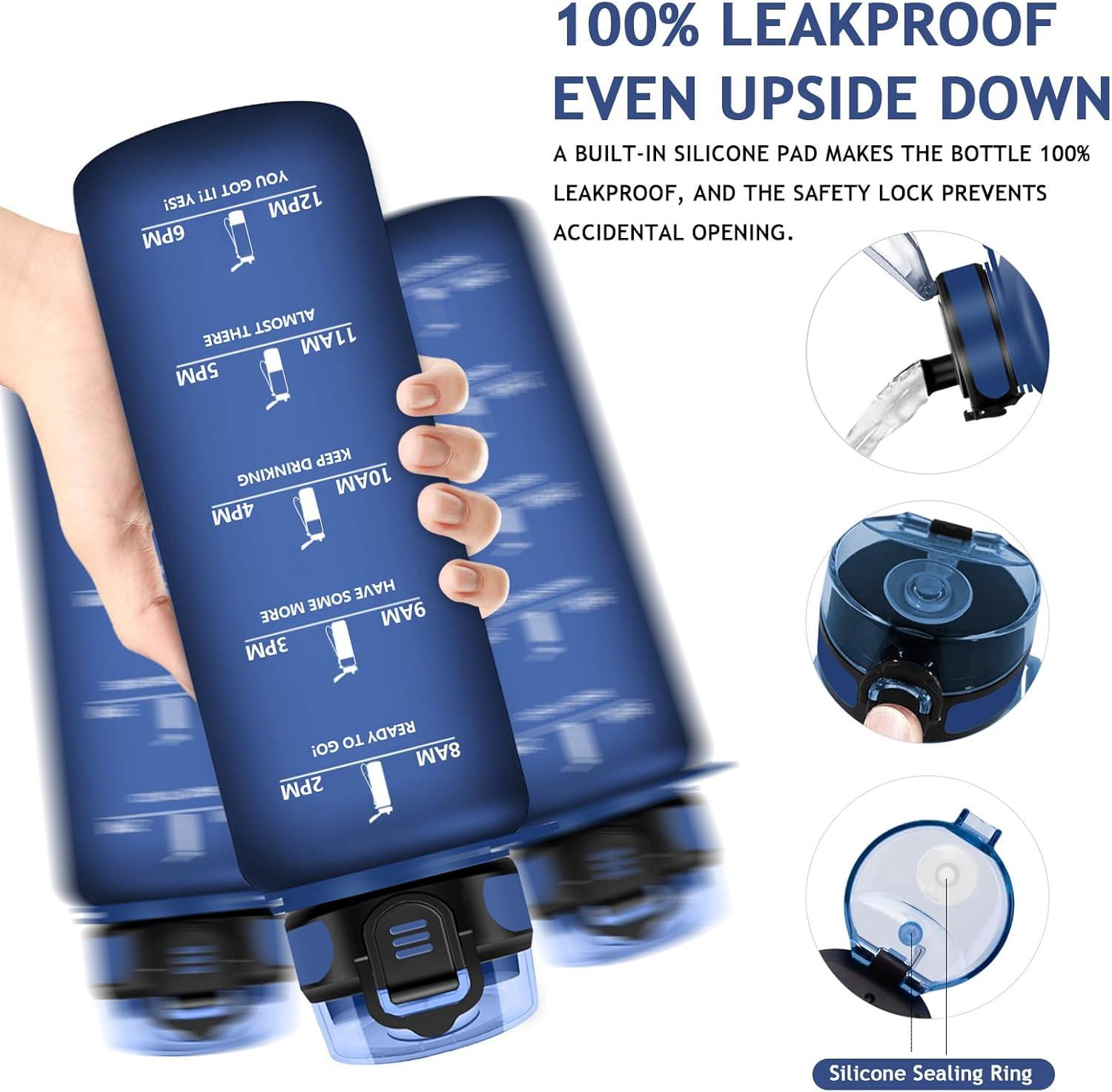 imageVikaster Gourde Sport Sans BPA tanche ampamp Rutilisable Bouteille dEau avec Marqueur de Temps et Filtre Convient Pour Enfant ampamp AdulteCbleu Marine Mat
