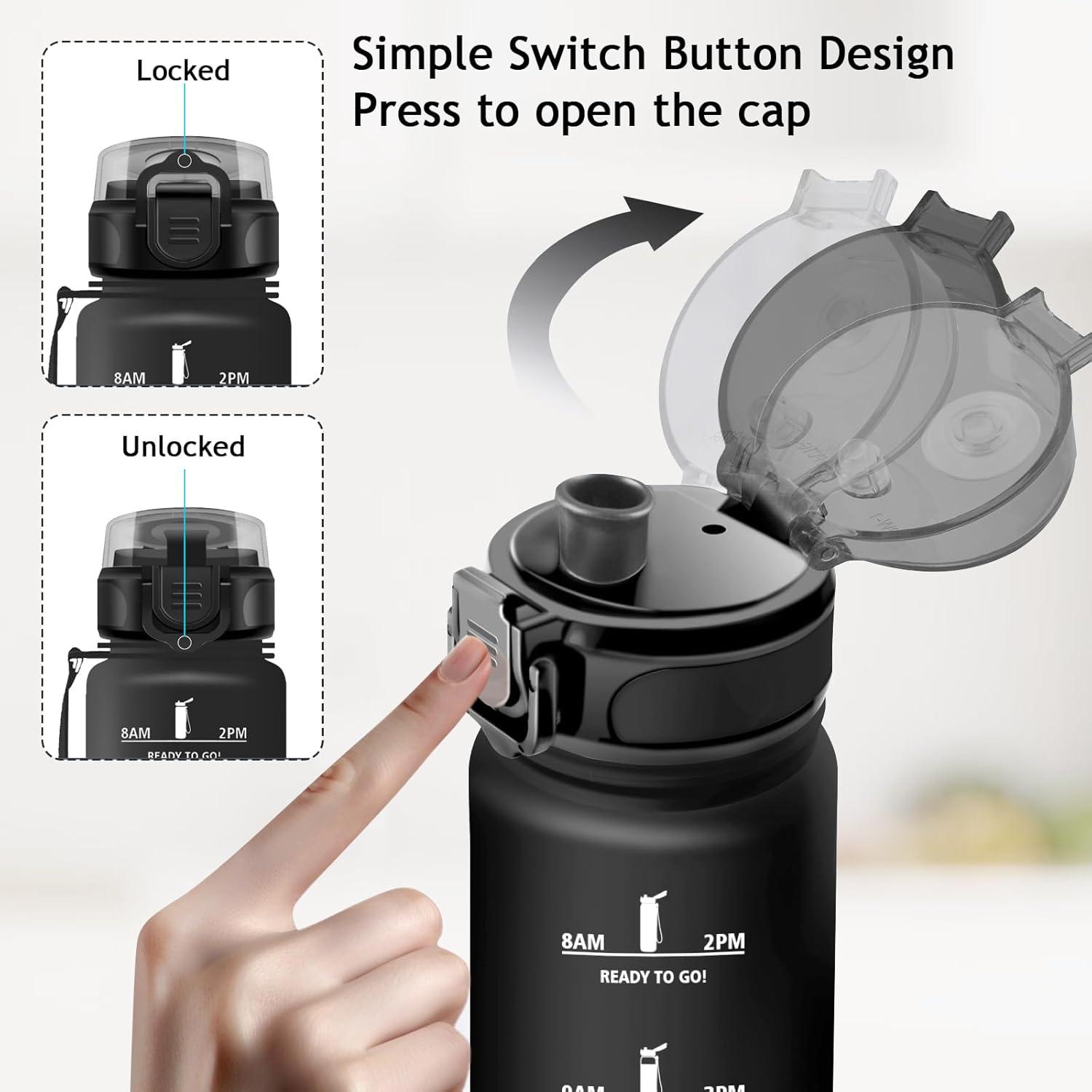 imageVikaster Gourde Sport Sans BPA tanche ampamp Rutilisable Bouteille dEau avec Marqueur de Temps et Filtre Convient Pour Enfant ampamp AdulteCmat Noir