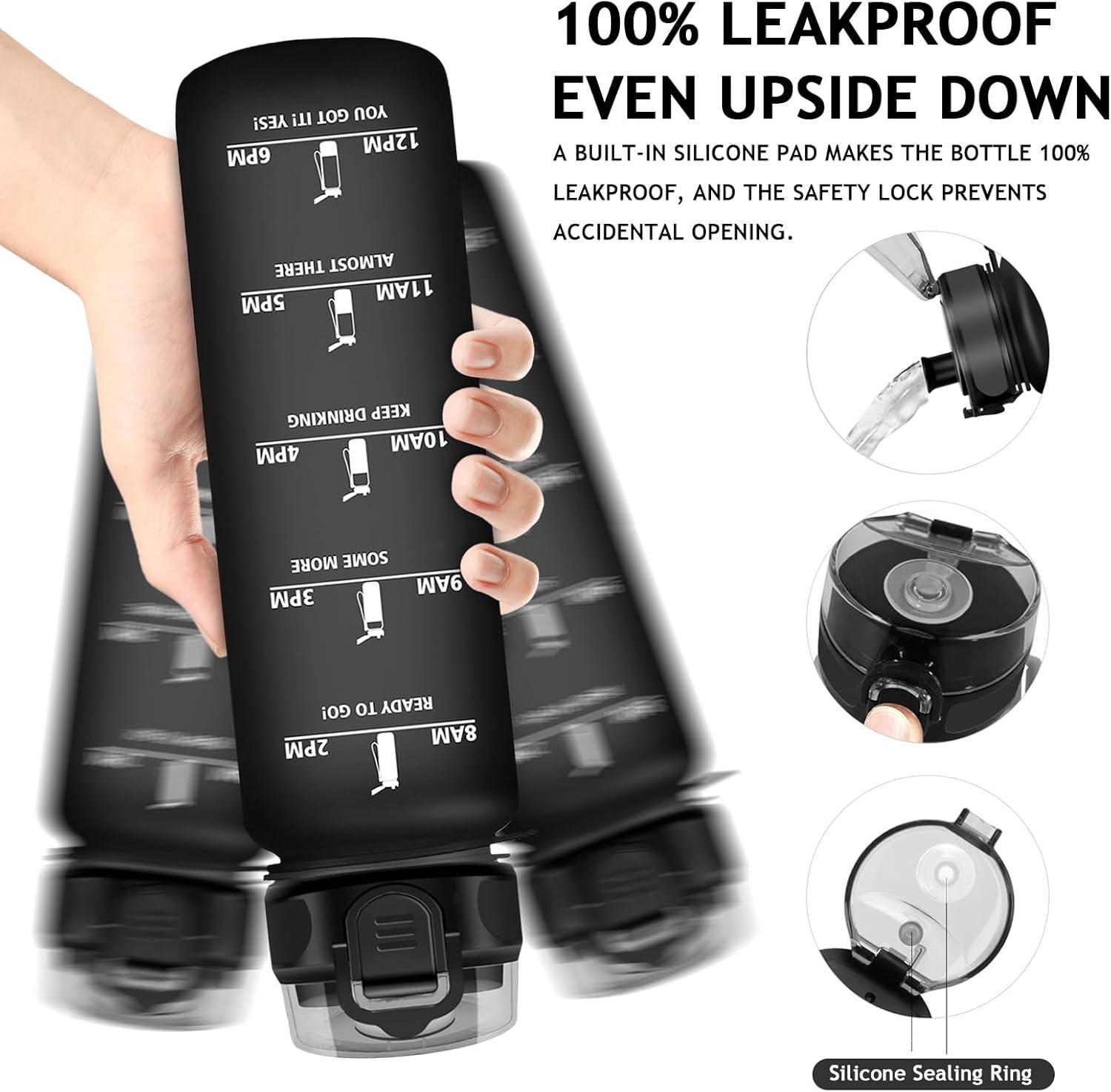 imageVikaster Gourde Sport Sans BPA tanche ampamp Rutilisable Bouteille dEau avec Marqueur de Temps et Filtre Convient Pour Enfant ampamp AdulteCmat Noir