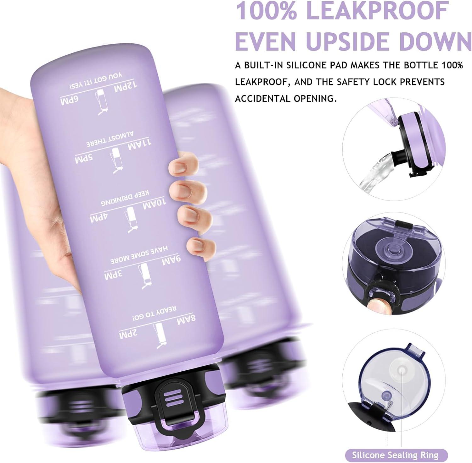 imageVikaster Gourde Sport Sans BPA tanche ampamp Rutilisable Bouteille dEau avec Marqueur de Temps et Filtre Convient Pour Enfant ampamp AdulteCviolet Clair