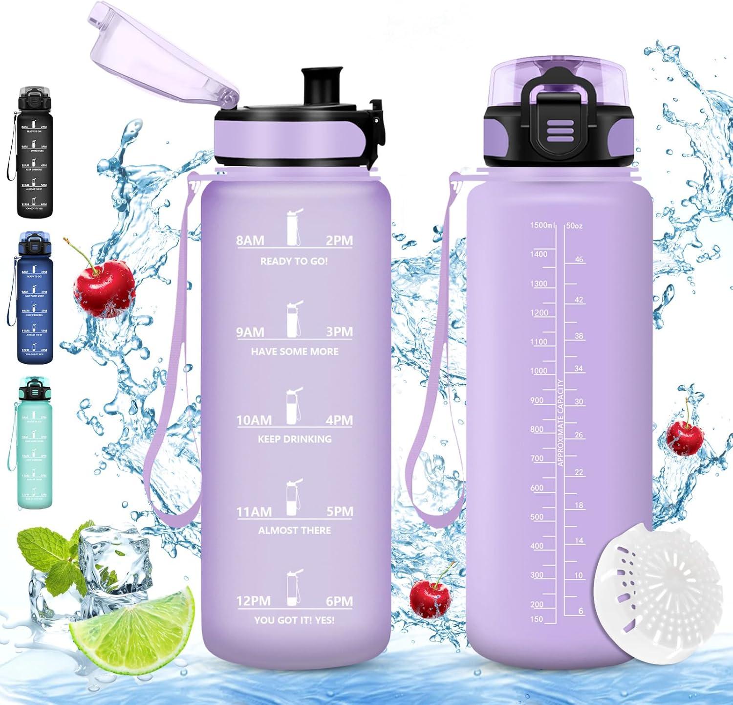 imageVikaster Gourde Sport Sans BPA tanche ampamp Rutilisable Bouteille dEau avec Marqueur de Temps et Filtre Convient Pour Enfant ampamp AdulteCviolet Clair