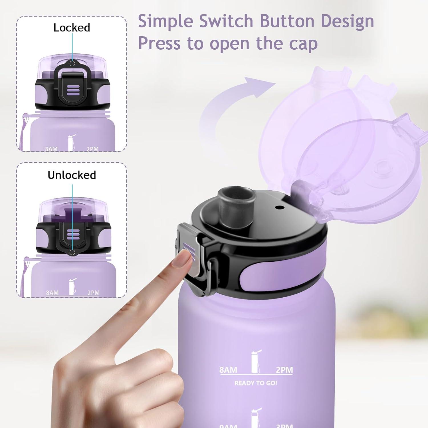 imageVikaster Gourde Sport Sans BPA tanche ampamp Rutilisable Bouteille dEau avec Marqueur de Temps et Filtre Convient Pour Enfant ampamp AdulteCviolet Clair