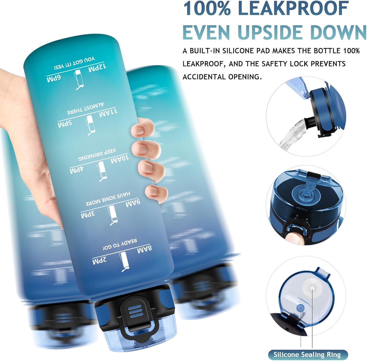 imageVikaster Gourde Sport Sans BPA tanche ampamp Rutilisable Bouteille dEau avec Marqueur de Temps et Filtre Convient Pour Enfant ampamp AdulteDbleuvert1