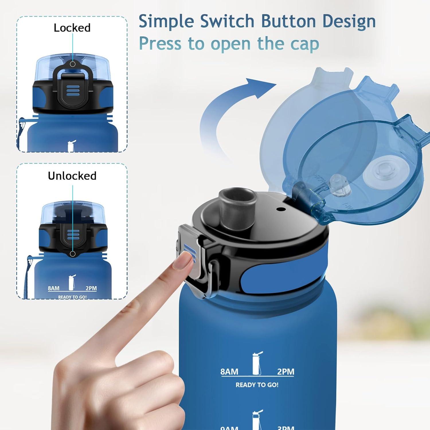 imageVikaster Gourde Sport Sans BPA tanche ampamp Rutilisable Bouteille dEau avec Marqueur de Temps et Filtre Convient Pour Enfant ampamp AdulteDbleuvert1