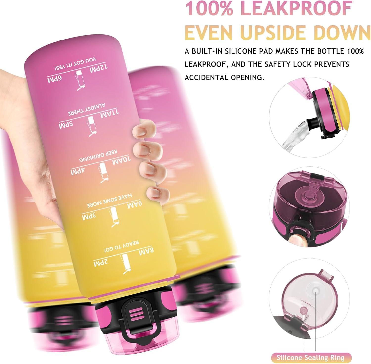 imageVikaster Gourde Sport Sans BPA tanche ampamp Rutilisable Bouteille dEau avec Marqueur de Temps et Filtre Convient Pour Enfant ampamp AdulteDrosejaune