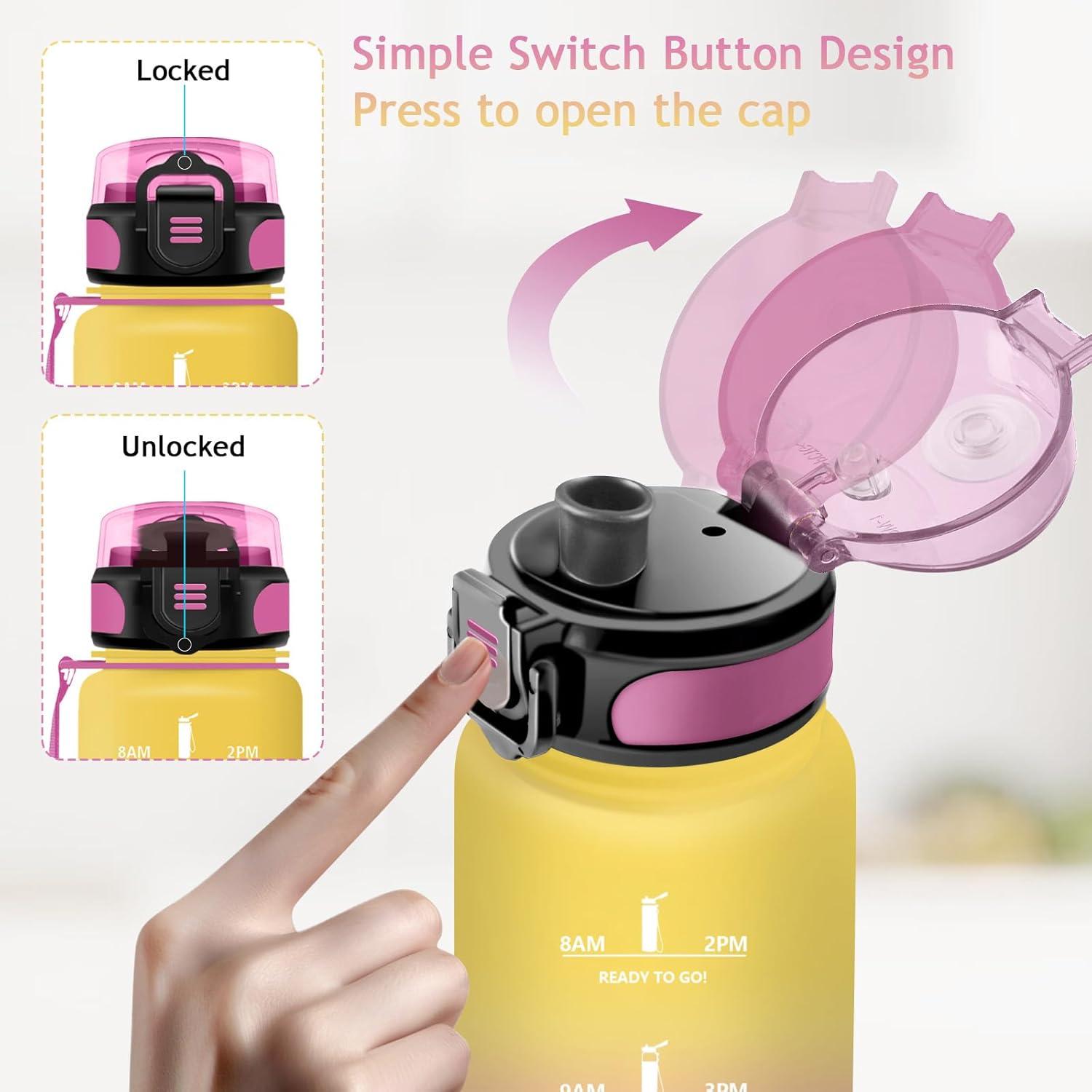 imageVikaster Gourde Sport Sans BPA tanche ampamp Rutilisable Bouteille dEau avec Marqueur de Temps et Filtre Convient Pour Enfant ampamp AdulteDrosejaune