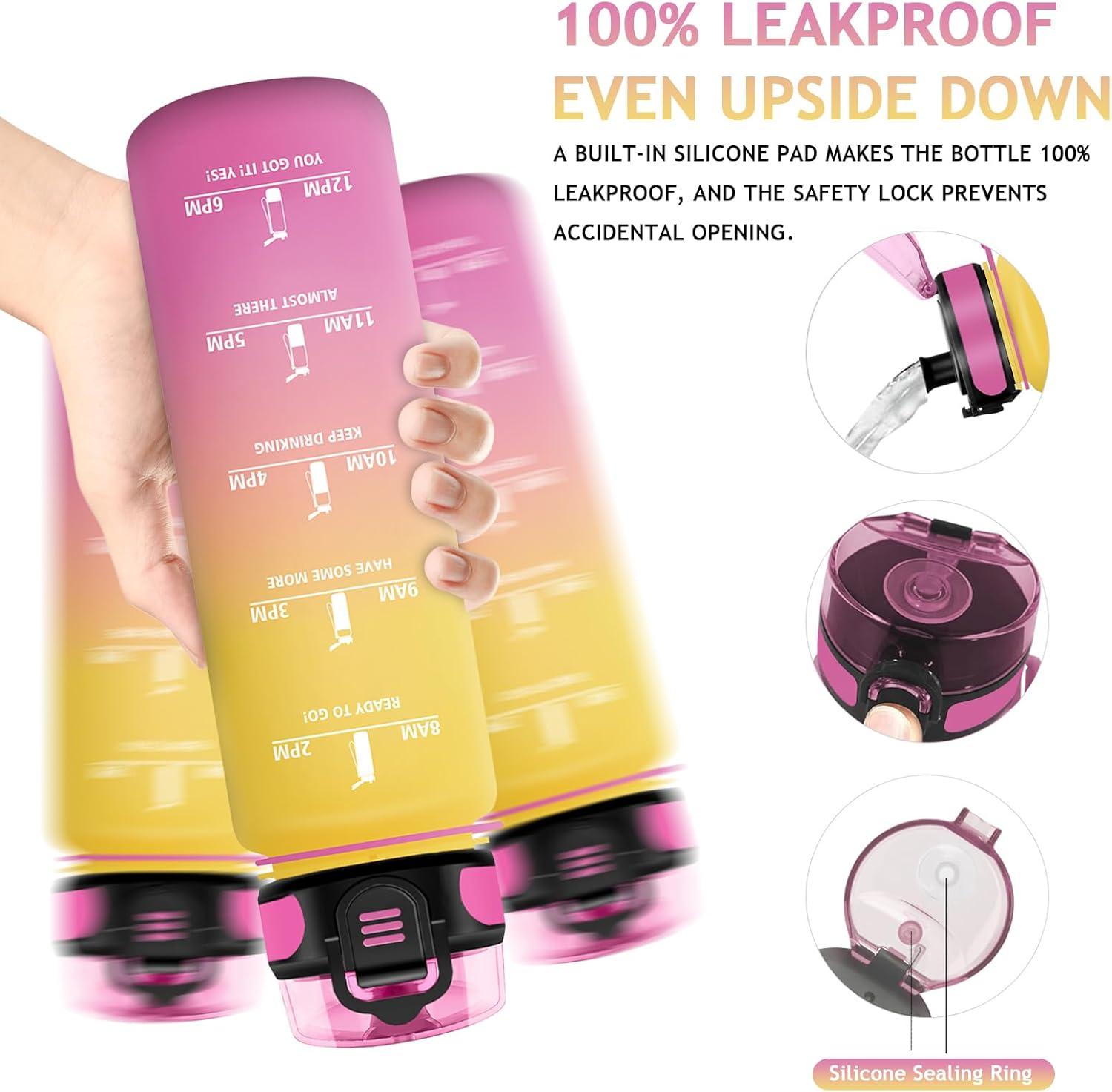 imageVikaster Gourde Sport Sans BPA tanche ampamp Rutilisable Bouteille dEau avec Marqueur de Temps et Filtre Convient Pour Enfant ampamp AdulteDrosejaune