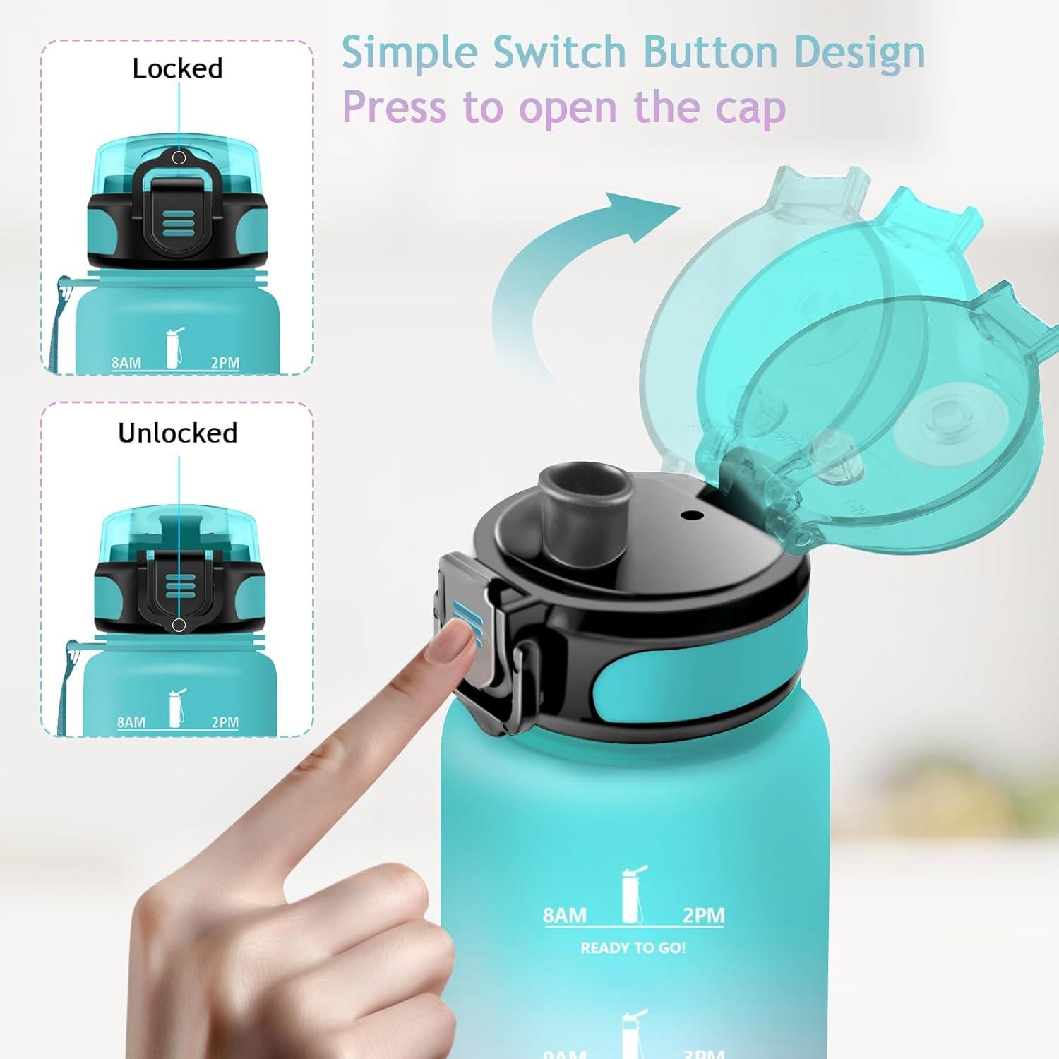 imageVikaster Gourde Sport Sans BPA tanche ampamp Rutilisable Bouteille dEau avec Marqueur de Temps et Filtre Convient Pour Enfant ampamp AdulteVert Violet
