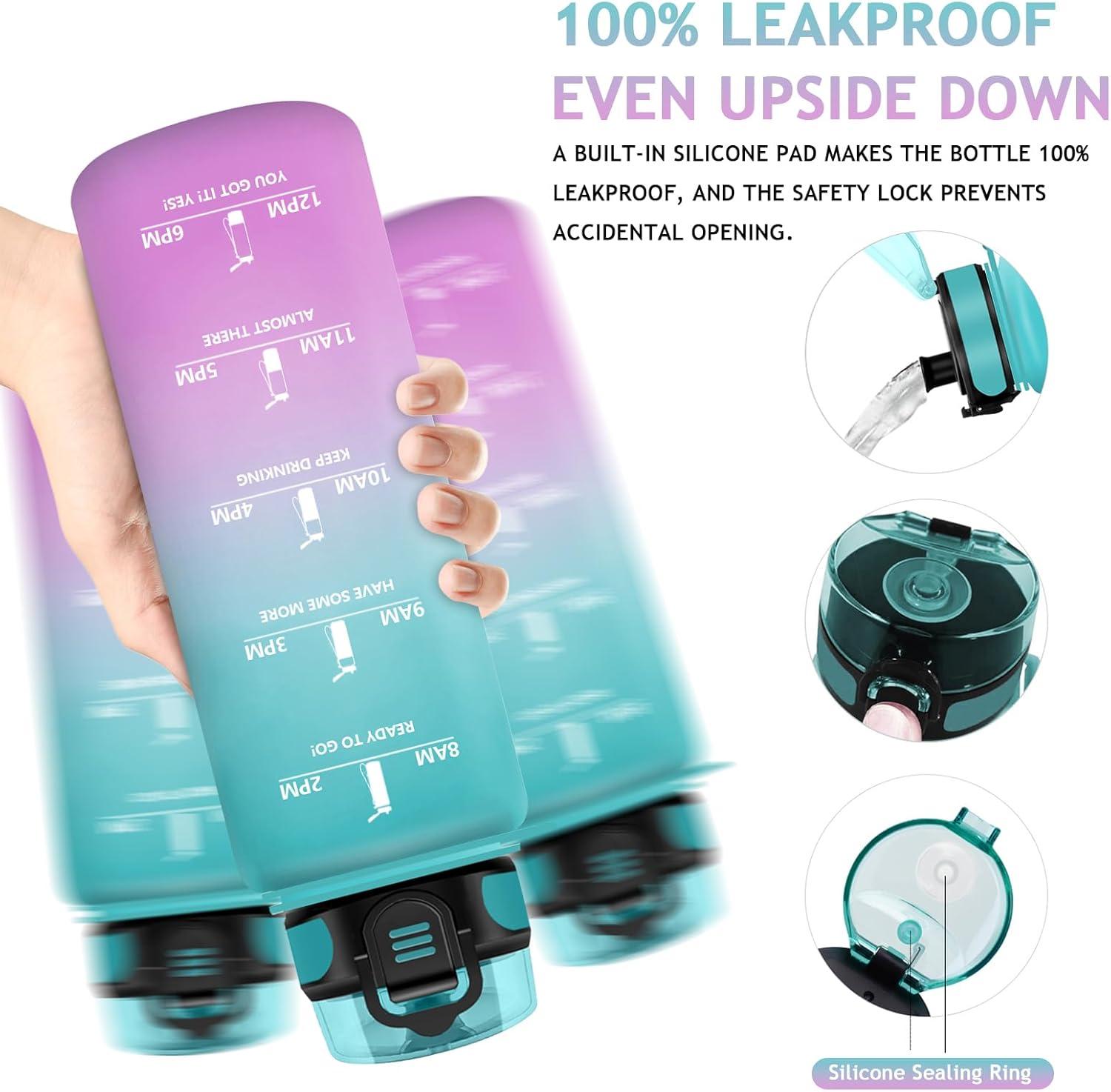 imageVikaster Gourde Sport Sans BPA tanche ampamp Rutilisable Bouteille dEau avec Marqueur de Temps et Filtre Convient Pour Enfant ampamp AdulteVert Violet