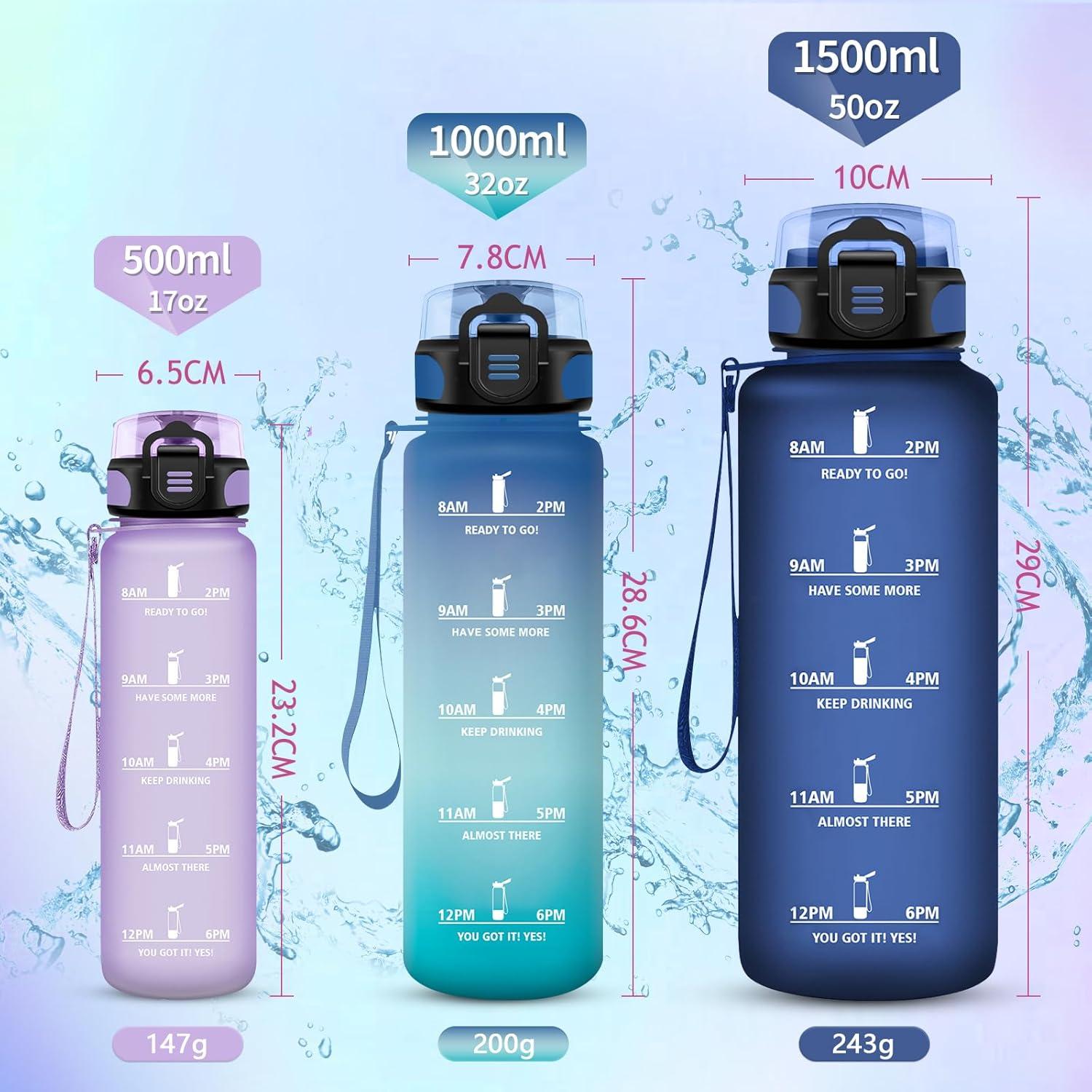 imageVikaster Gourde eau Gourde 1Litre sans BPA tanche ampamp Rutilisable Bouteille deau avec Marqueur de Temps et Filtre Convient Pour la Bureau Gym Yoga Camping SportDbleuvert1