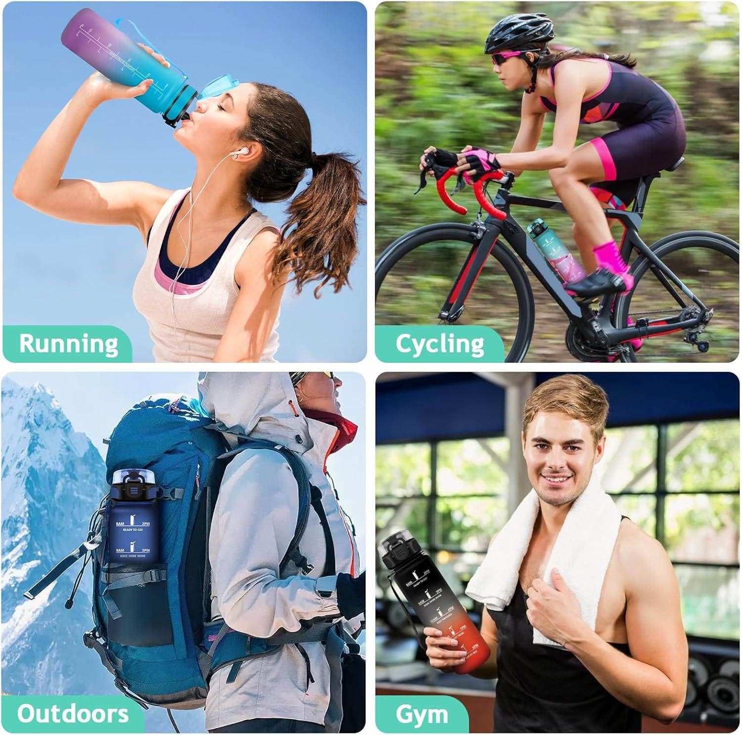 imageVikaster Gourde eau Gourde 1Litre sans BPA tanche ampamp Rutilisable Bouteille deau avec Marqueur de Temps et Filtre Convient Pour la Bureau Gym Yoga Camping SportDnoirrouge