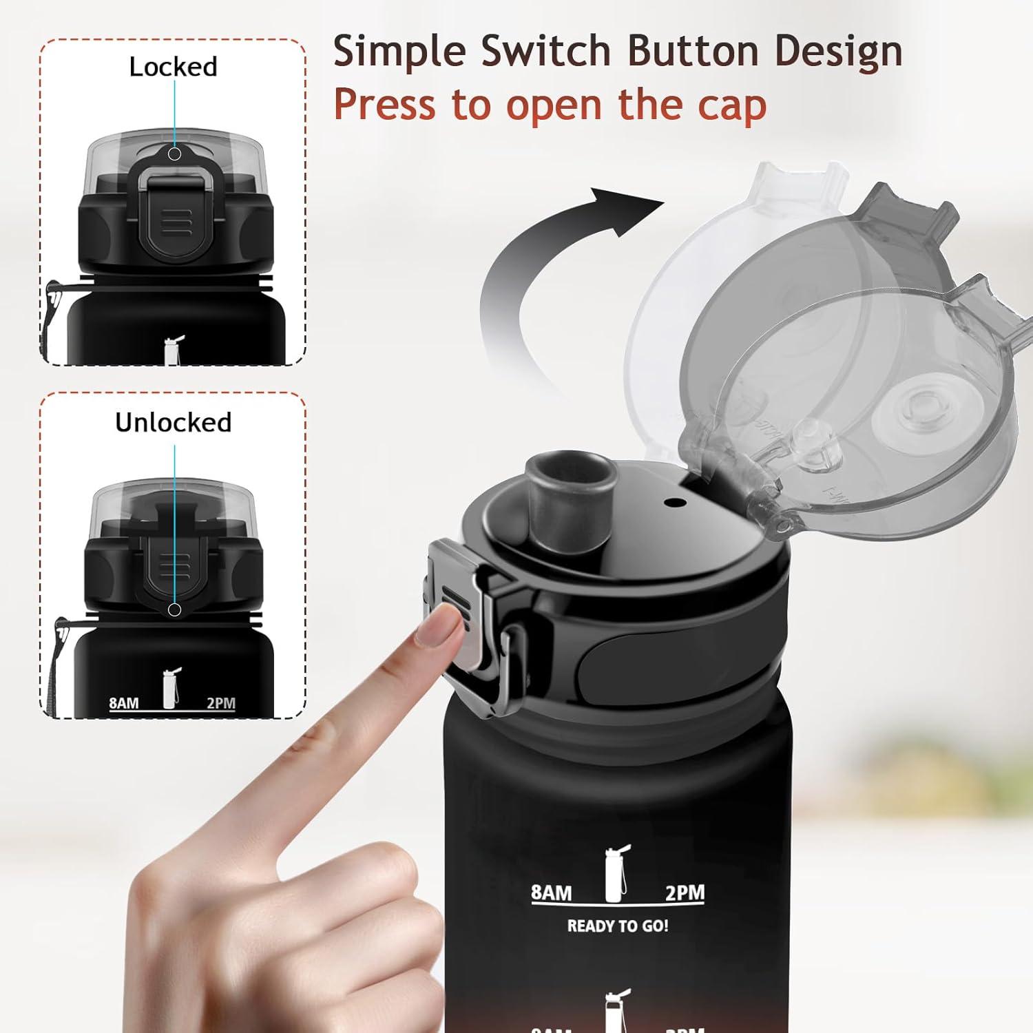 imageVikaster Gourde eau Gourde 1Litre sans BPA tanche ampamp Rutilisable Bouteille deau avec Marqueur de Temps et Filtre Convient Pour la Bureau Gym Yoga Camping SportDnoirrouge