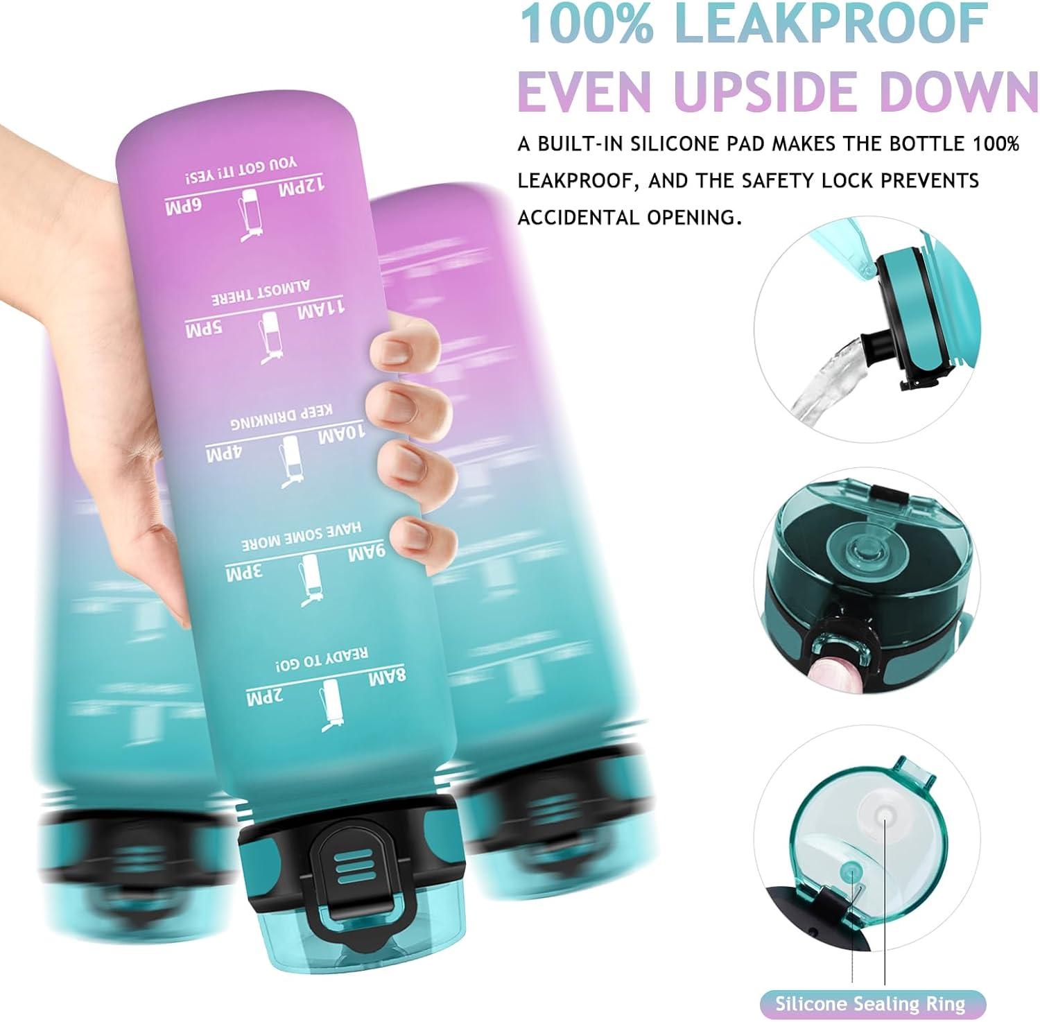 imageVikaster Gourde eau Gourde 1Litre sans BPA tanche ampamp Rutilisable Bouteille deau avec Marqueur de Temps et Filtre Convient Pour la Bureau Gym Yoga Camping SportDvertviolet
