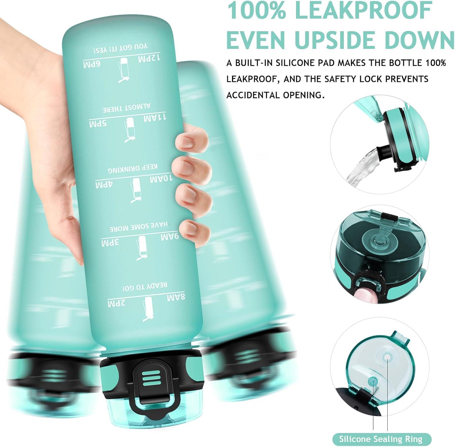 imageVikaster Gourde eau Gourde 1Litre sans BPA tanche ampamp Rutilisable Bouteille deau avec Marqueur de Temps et Filtre Convient Pour la Bureau Gym Yoga Camping SportCmat Bleu Vert3245c
