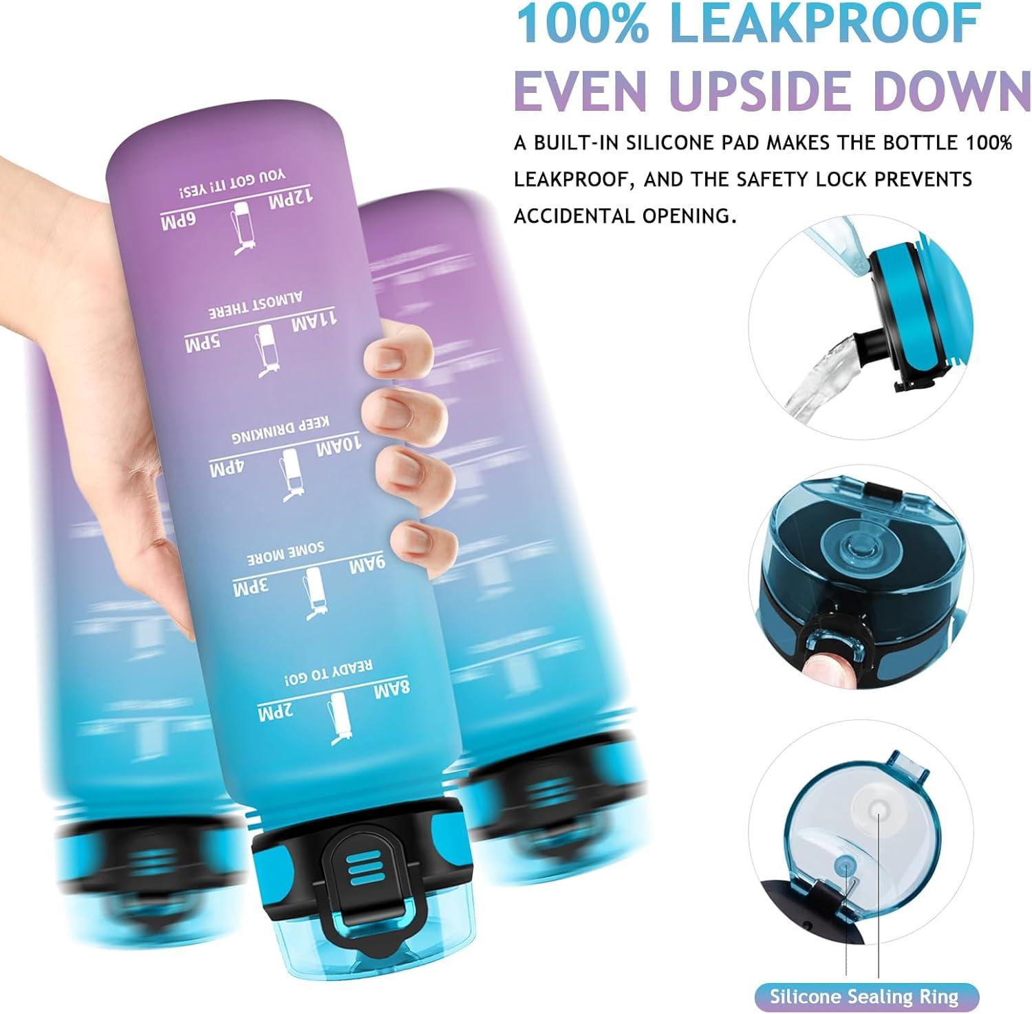 imageVikaster Gourde eau Gourde 1Litre sans BPA tanche ampamp Rutilisable Bouteille deau avec Marqueur de Temps et Filtre Convient Pour la Bureau Gym Yoga Camping SportDbleuviolet