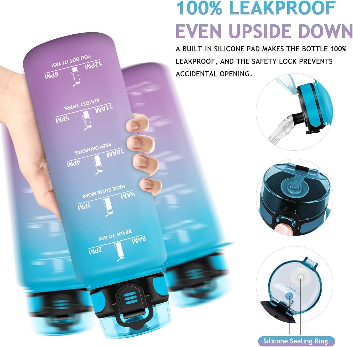 imageVikaster Gourde eau Gourde 1Litre sans BPA tanche ampamp Rutilisable Bouteille deau avec Marqueur de Temps et Filtre Convient Pour la Bureau Gym Yoga Camping SportDbleuviolet