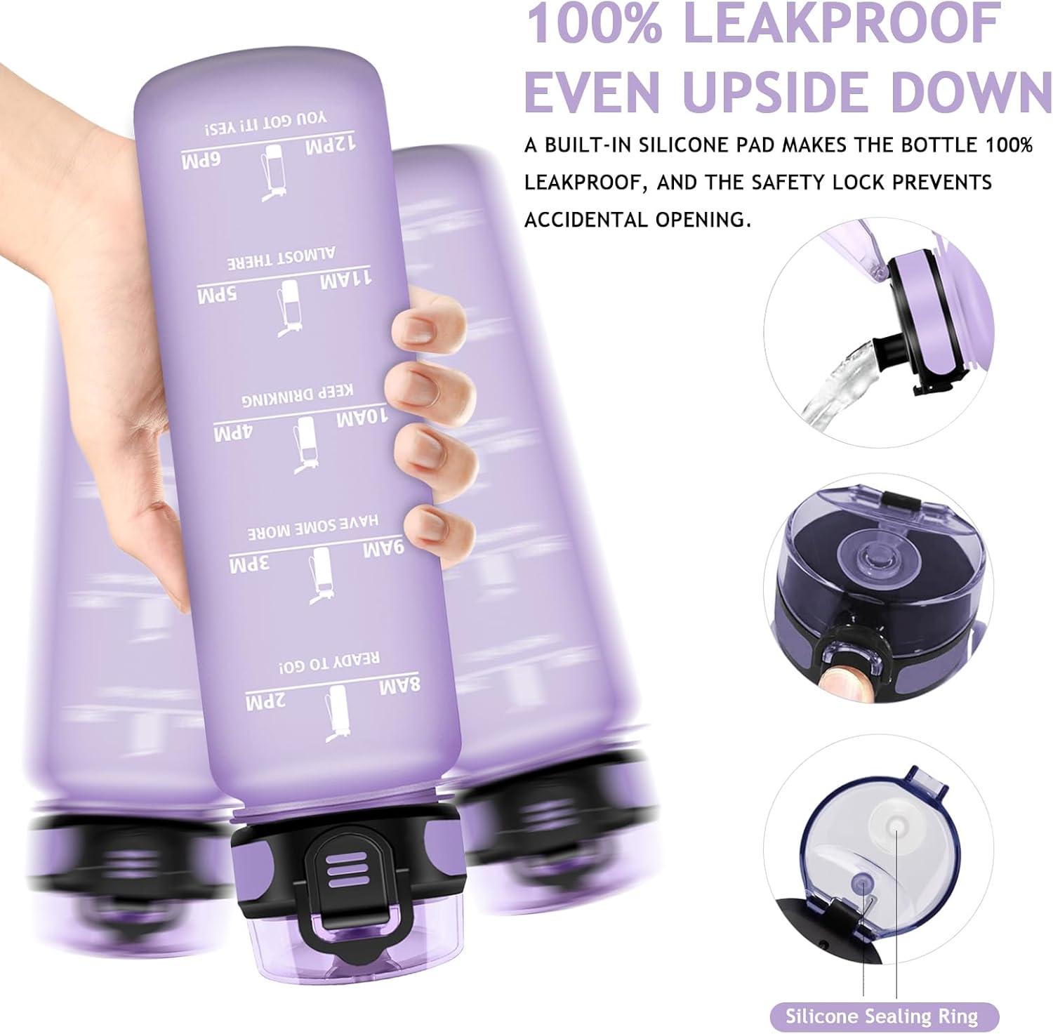 imageVikaster Gourde eau Gourde 1Litre sans BPA tanche ampamp Rutilisable Bouteille deau avec Marqueur de Temps et Filtre Convient Pour la Bureau Gym Yoga Camping SportCviolet Clair