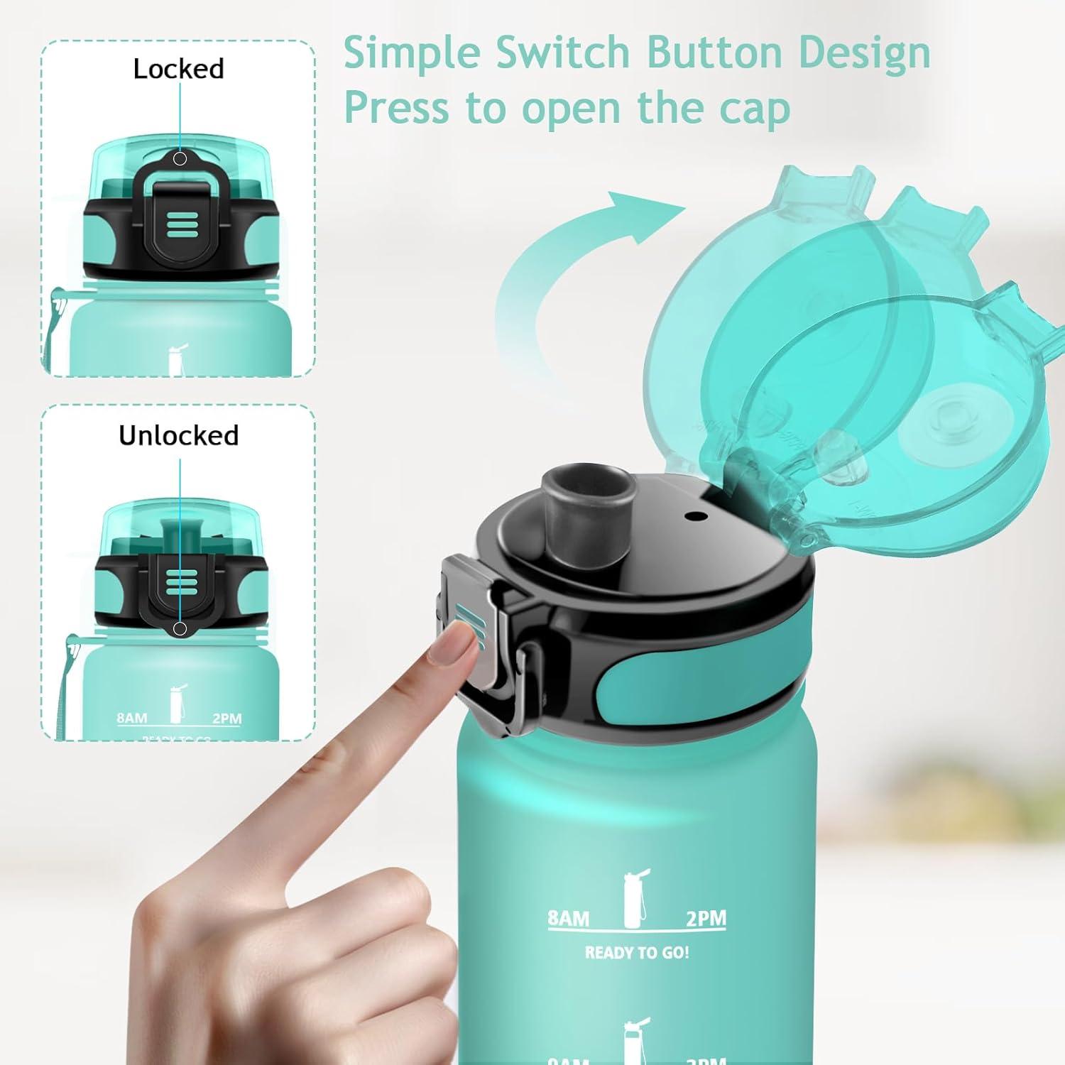 imageVikaster Gourde eau Gourde 1Litre sans BPA tanche ampamp Rutilisable Bouteille deau avec Marqueur de Temps et Filtre Convient Pour la Bureau Gym Yoga Camping SportCmat Bleu Vert3245c