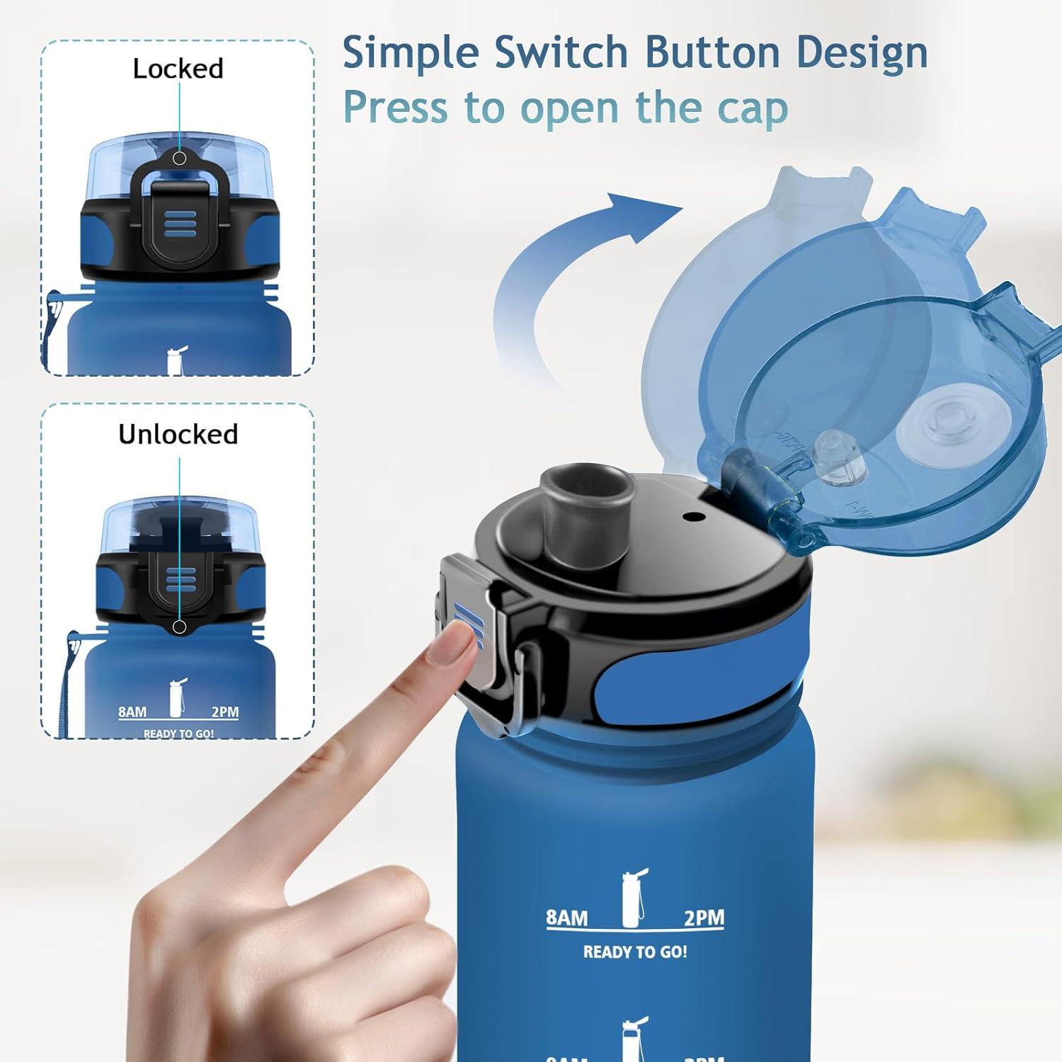 imageVikaster Gourde eau Gourde 1Litre sans BPA tanche ampamp Rutilisable Bouteille deau avec Marqueur de Temps et Filtre Convient Pour la Bureau Gym Yoga Camping SportDbleuvert1