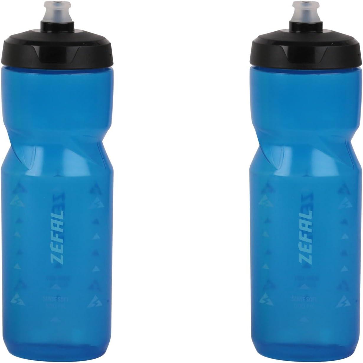 imageZEFAL Pack Sense Soft 65 Lot de Deux Bidons Velo et VTT Gourde Sport Souple et Inodore Bidon Eau Sans BPA Tetine Silicone Noir 650MLBleu Transparent