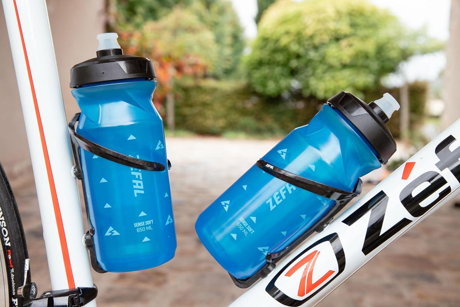 imageZEFAL Pack Sense Soft 65 Lot de Deux Bidons Velo et VTT Gourde Sport Souple et Inodore Bidon Eau Sans BPA Tetine Silicone Noir 650MLBleu Transparent