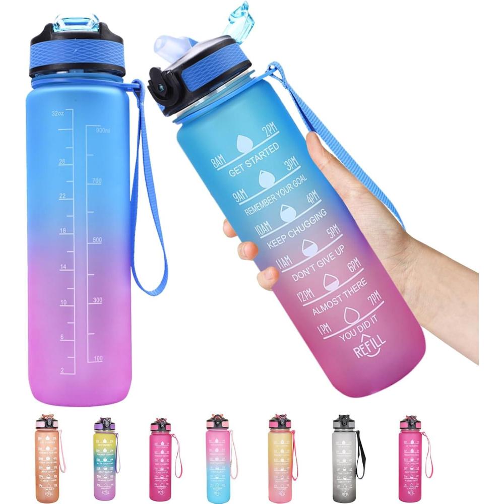 imageBouteille deau 1 LitresGourde Sport Sans BPAGourde avec Paille tancheBouteille de sport pour FitnessSportPlein Air Randonne rose vertBleu Rose