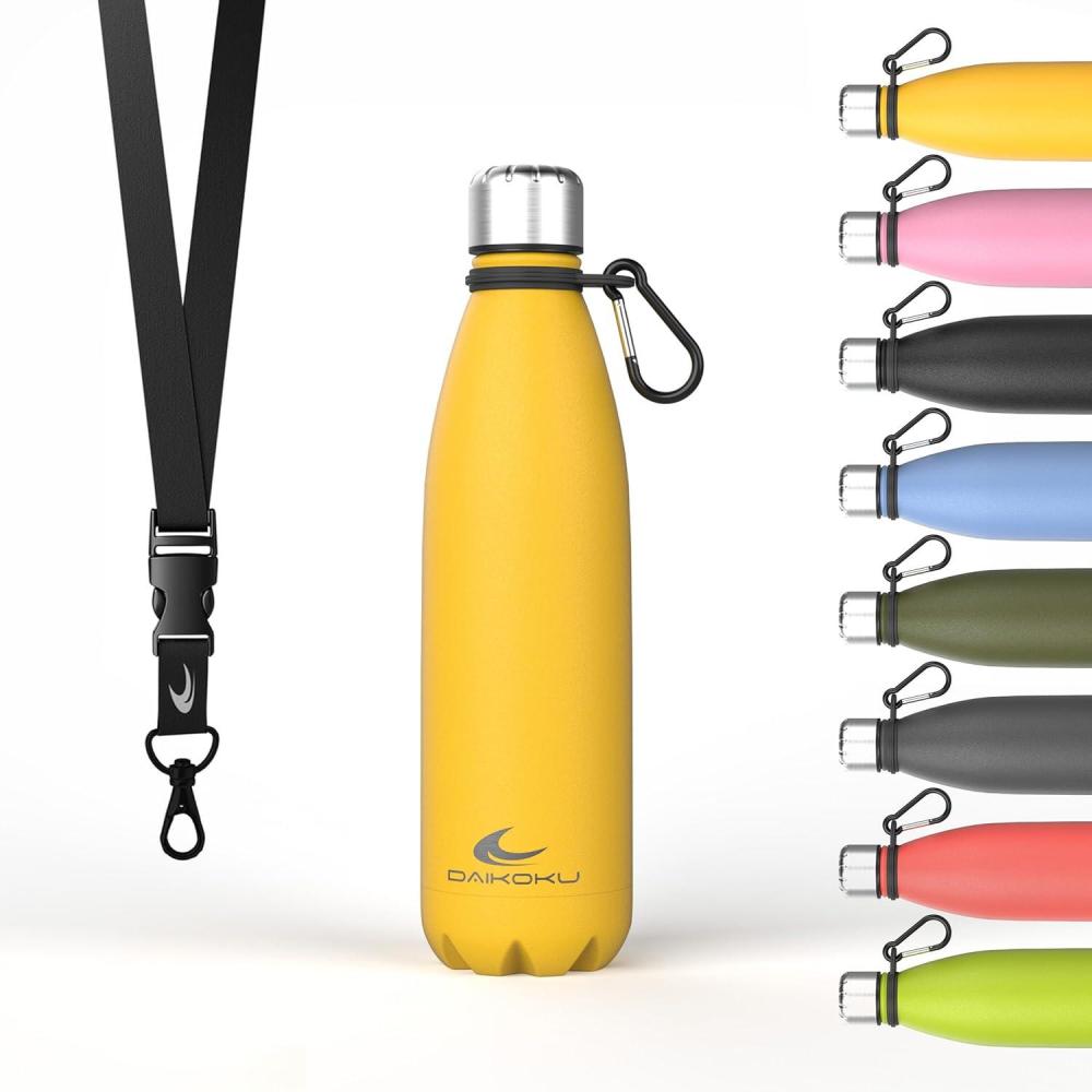 imageDaikoku Gourde Isotherme 500ml Bouteille Isotherme en Acier Inoxydable sans BPA 24h Froid ampamp 12h Chaud Double Paroi Pour le Bureau Sport Voyages Lcole GriseJaune