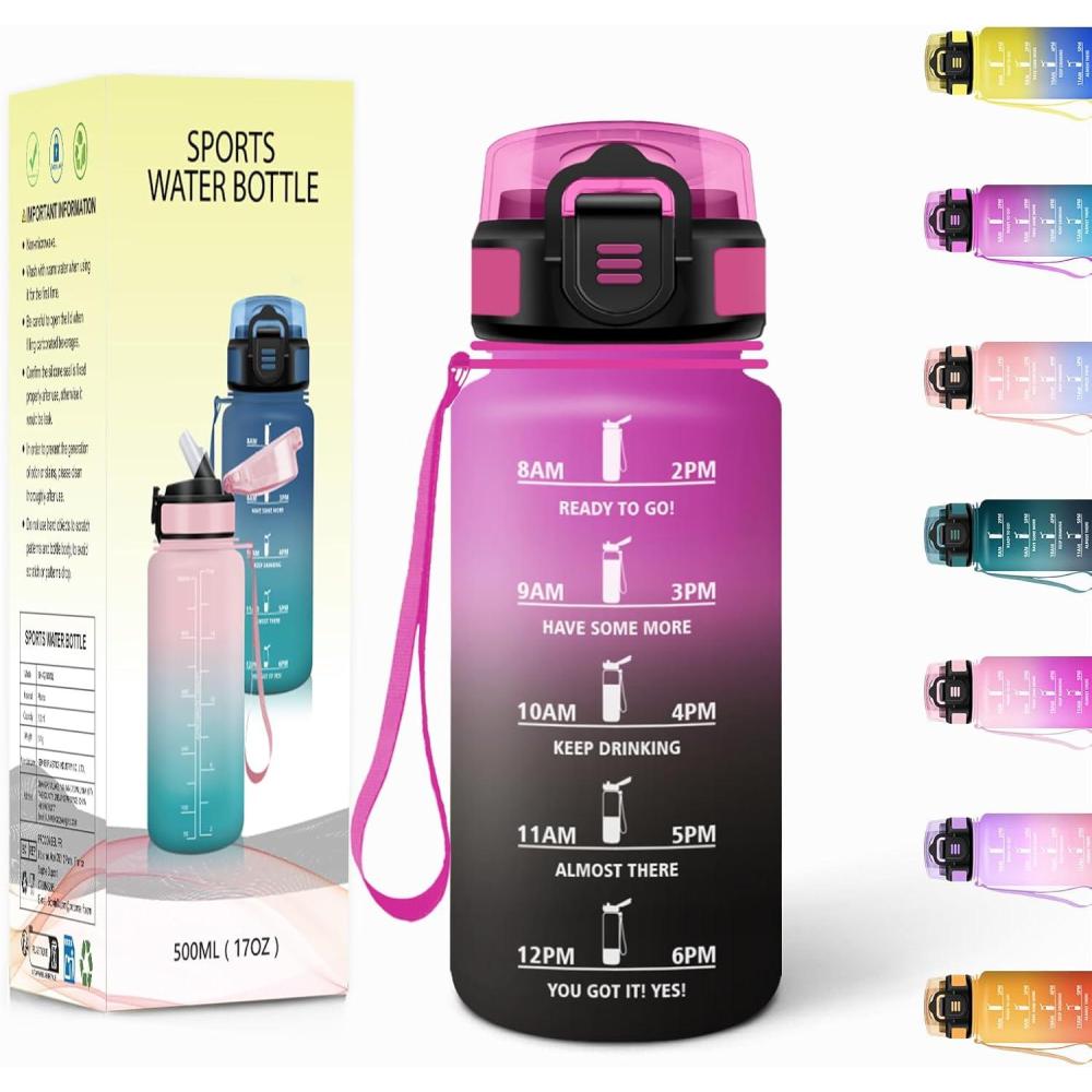 imageGourde 1500ML Avec de la Paille Gourdes Sport Sans BPA Gourde Paille Bouteille deau de Motivation avec Marqueur de Temps Bouteille Paille Adulte pour Salle de Sport Camping Vert foncampampGrisPourpre Rougetrenoir500ml