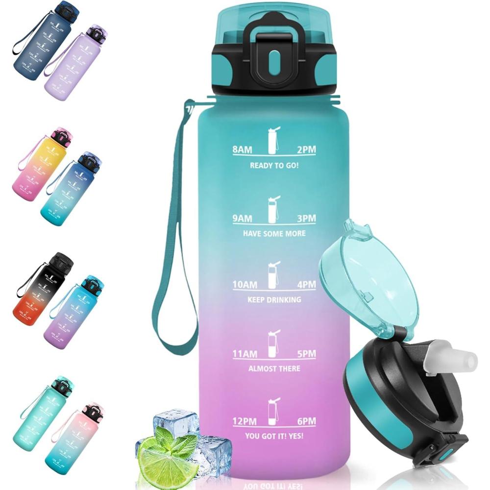 imageGourde 1500ML Avec de la Paille Gourdes Sport Sans BPA Gourde Paille Bouteille deau de Motivation avec Marqueur de Temps Bouteille Paille Adulte pour Salle de Sport Camping Vert foncampampGrisPinkcyanzz