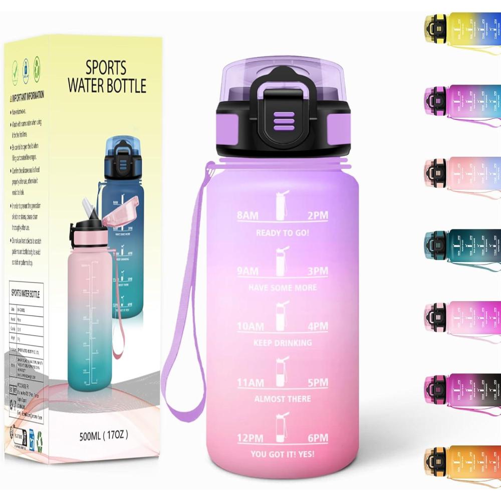 imageGourde 1500ML Avec de la Paille Gourdes Sport Sans BPA Gourde Paille Bouteille deau de Motivation avec Marqueur de Temps Bouteille Paille Adulte pour Salle de Sport Camping Vert foncampampGrisViolet Clairrose Clair500ml