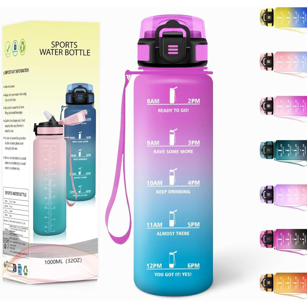 imageGourde 1500ML Avec de la Paille Gourdes Sport Sans BPA Gourde Paille Bouteille deau de Motivation avec Marqueur de Temps Bouteille Paille Adulte pour Salle de Sport Camping Vert foncampampGrisRosecyan1000ml