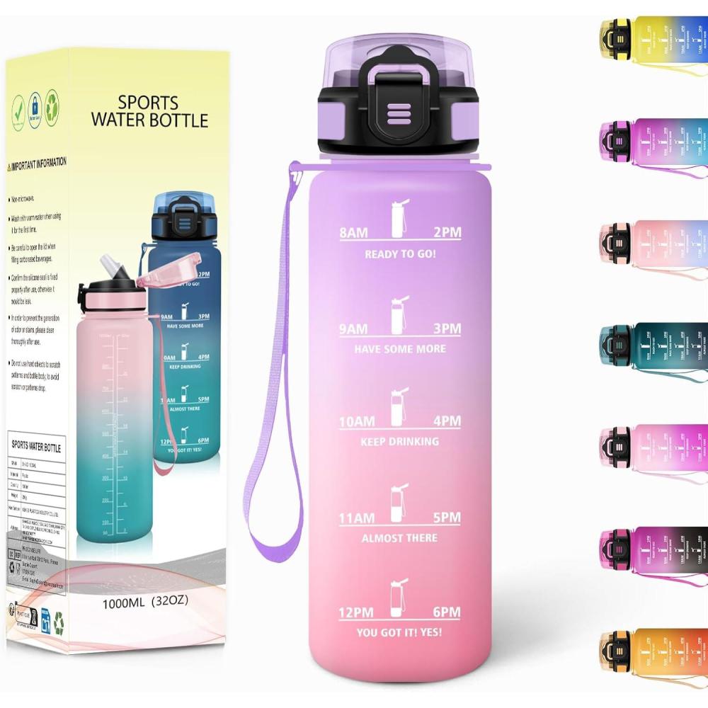 imageGourde 1500ML Avec de la Paille Gourdes Sport Sans BPA Gourde Paille Bouteille deau de Motivation avec Marqueur de Temps Bouteille Paille Adulte pour Salle de Sport Camping Vert foncampampGrisViolet Clairrose Clair1000ml