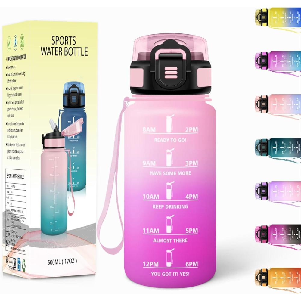 imageGourde 1500ML Avec de la Paille Gourdes Sport Sans BPA Gourde Paille Bouteille deau de Motivation avec Marqueur de Temps Bouteille Paille Adulte pour Salle de Sport Camping Vert foncampampGrisRose Clairros500ml