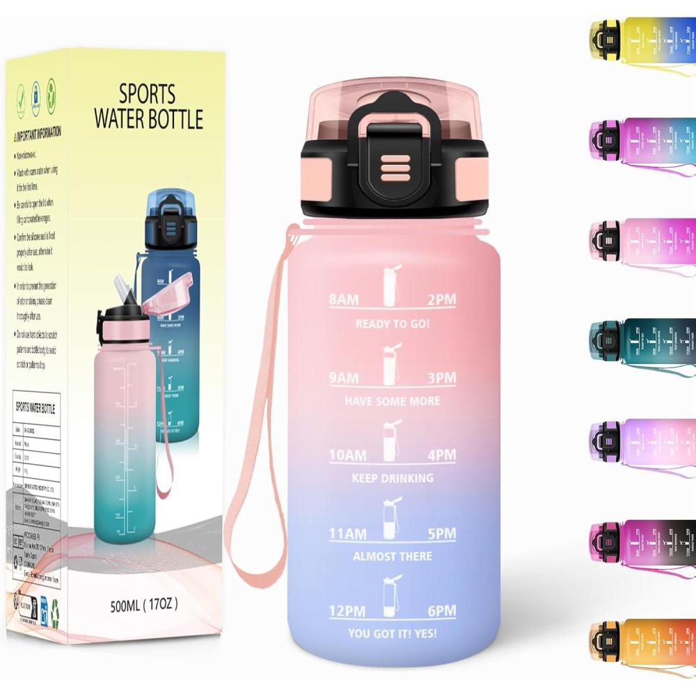 imageGourde 1500ML Avec de la Paille Gourdes Sport Sans BPA Gourde Paille Bouteille deau de Motivation avec Marqueur de Temps Bouteille Paille Adulte pour Salle de Sport Camping Vert foncampampGrisRosebleu Ciel500ml