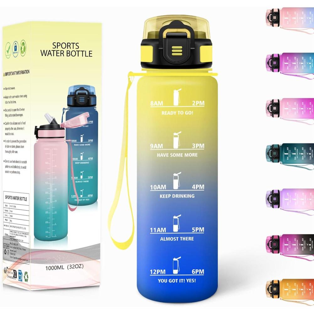 imageGourde 1500ML Avec de la Paille Gourdes Sport Sans BPA Gourde Paille Bouteille deau de Motivation avec Marqueur de Temps Bouteille Paille Adulte pour Salle de Sport Camping Vert foncampampGrisJaunebleu Roi1000ml