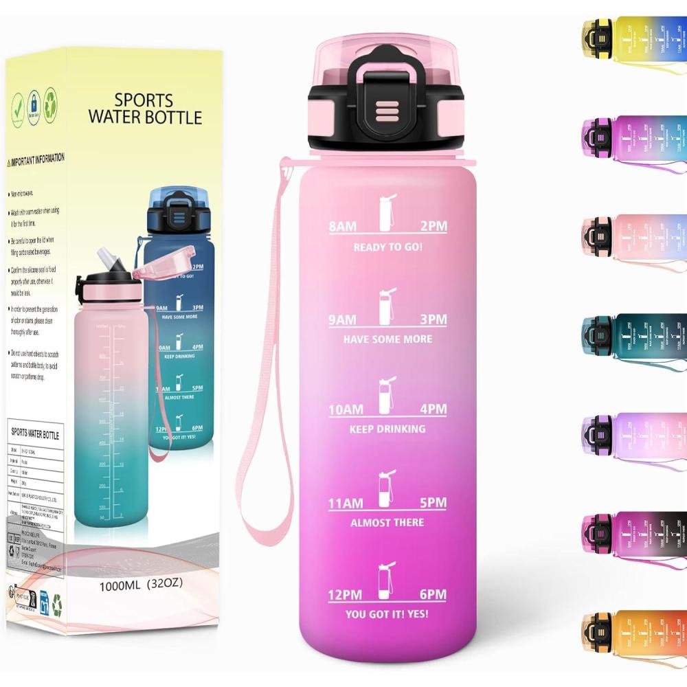 imageGourde 1500ML Avec de la Paille Gourdes Sport Sans BPA Gourde Paille Bouteille deau de Motivation avec Marqueur de Temps Bouteille Paille Adulte pour Salle de Sport Camping Vert foncampampGrisRose Clairros1000ml