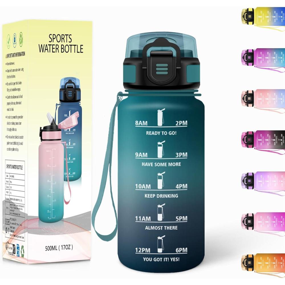imageGourde 1500ML Avec de la Paille Gourdes Sport Sans BPA Gourde Paille Bouteille deau de Motivation avec Marqueur de Temps Bouteille Paille Adulte pour Salle de Sport Camping Vert foncampampGrisVert Foncgris500ml