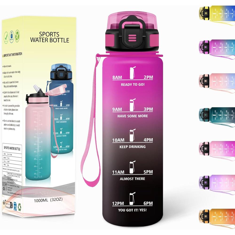 imageGourde 1500ML Avec de la Paille Gourdes Sport Sans BPA Gourde Paille Bouteille deau de Motivation avec Marqueur de Temps Bouteille Paille Adulte pour Salle de Sport Camping Vert foncampampGrisPourpre Rougetrenoir1000ml