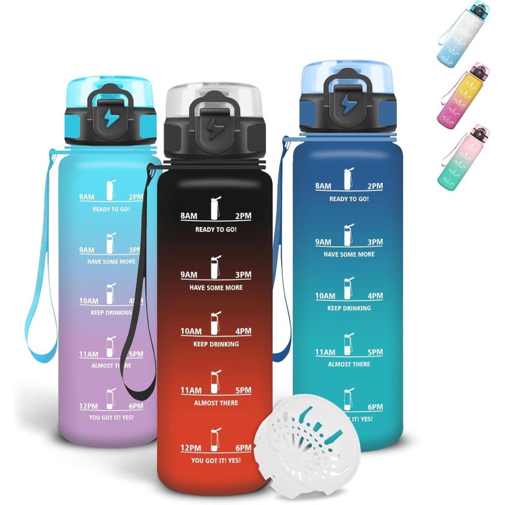 imageGrsta Gourde 1l Gourde Sport Avec Marqueur de Temps Gourdes Gradue pour 1 Journee avec Filtre Verrou de Scurit Anti Fuite Bouteille Motivationnelle pour Bureau Velo VoyageNoirrouge
