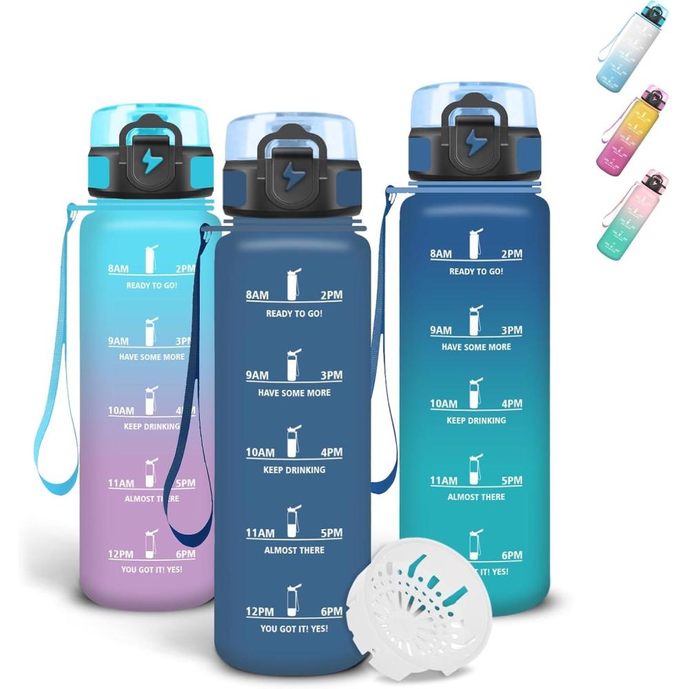 imageGrsta Gourde 1l Gourde Sport Avec Marqueur de Temps Gourdes Gradue pour 1 Journee avec Filtre Verrou de Scurit Anti Fuite Bouteille Motivationnelle pour Bureau Velo VoyageBleu Fonc
