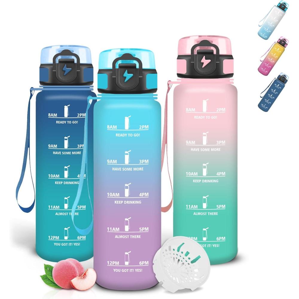 imageGrsta Gourde 1l Gourde Sport Avec Marqueur de Temps Gourdes Gradue pour 1 Journee avec Filtre Verrou de Scurit Anti Fuite Bouteille Motivationnelle pour Bureau Velo VoyageBleuviolet