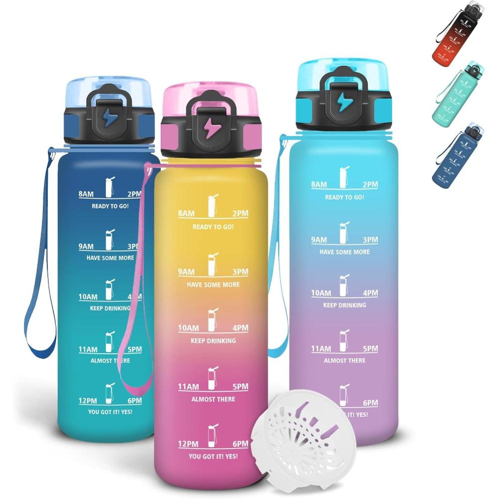 imageGrsta Gourde 1l Gourde Sport Avec Marqueur de Temps Gourdes Gradue pour 1 Journee avec Filtre Verrou de Scurit Anti Fuite Bouteille Motivationnelle pour Bureau Velo VoyageJaunerose