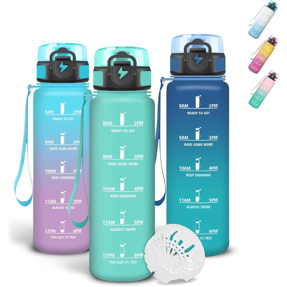 imageGrsta Gourde 1l Gourde Sport Avec Marqueur de Temps Gourdes Gradue pour 1 Journee avec Filtre Verrou de Scurit Anti Fuite Bouteille Motivationnelle pour Bureau Velo VoyageVert
