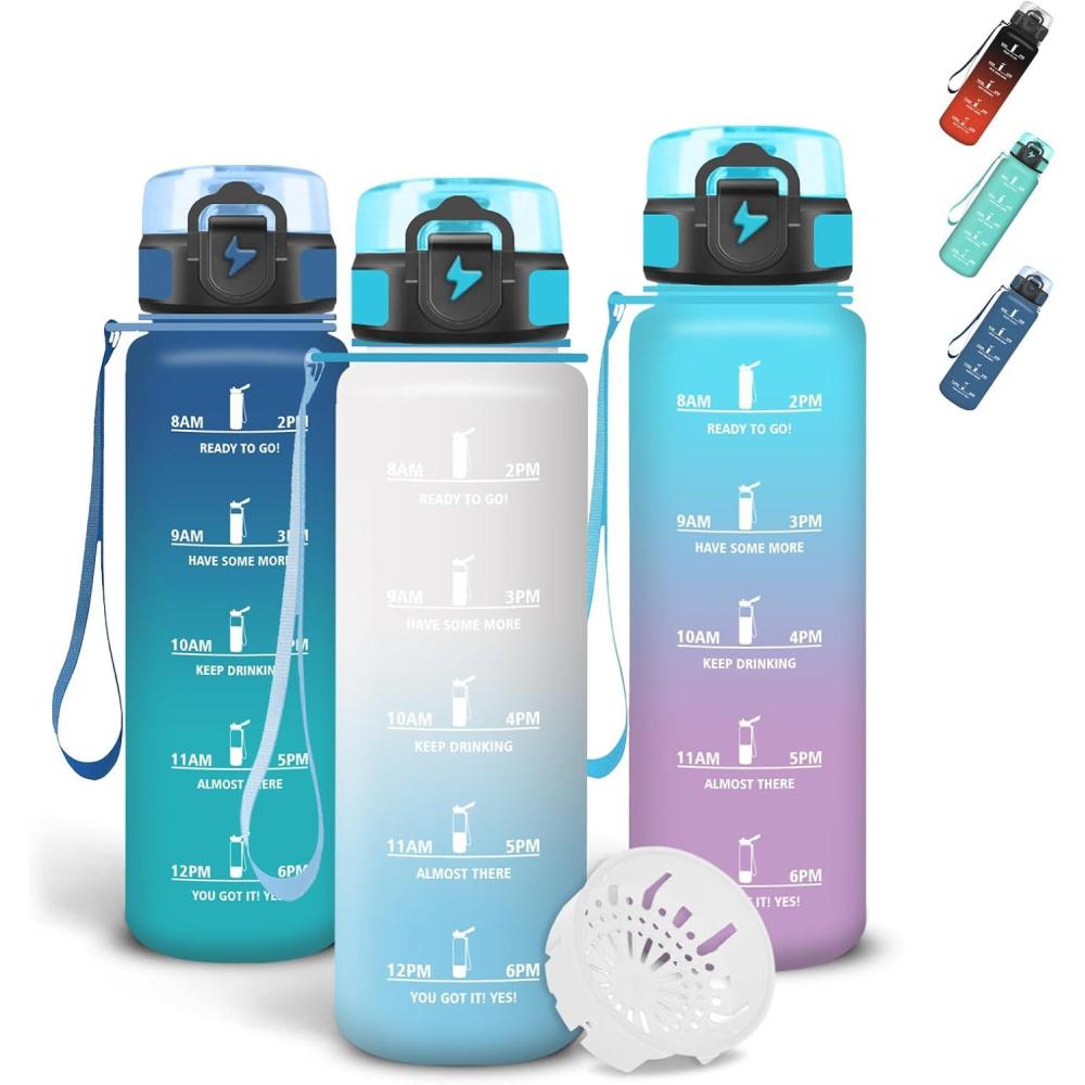 imageGrsta Gourde 1l Gourde Sport Avec Marqueur de Temps Gourdes Gradue pour 1 Journee avec Filtre Verrou de Scurit Anti Fuite Bouteille Motivationnelle pour Bureau Velo VoyageBlancbleu