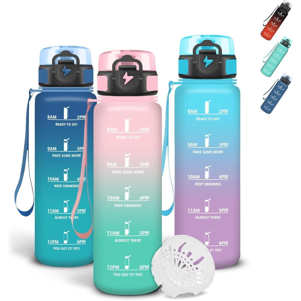 imageGrsta Gourde 1l Gourde Sport Avec Marqueur de Temps Gourdes Gradue pour 1 Journee avec Filtre Verrou de Scurit Anti Fuite Bouteille Motivationnelle pour Bureau Velo VoyageRosevert