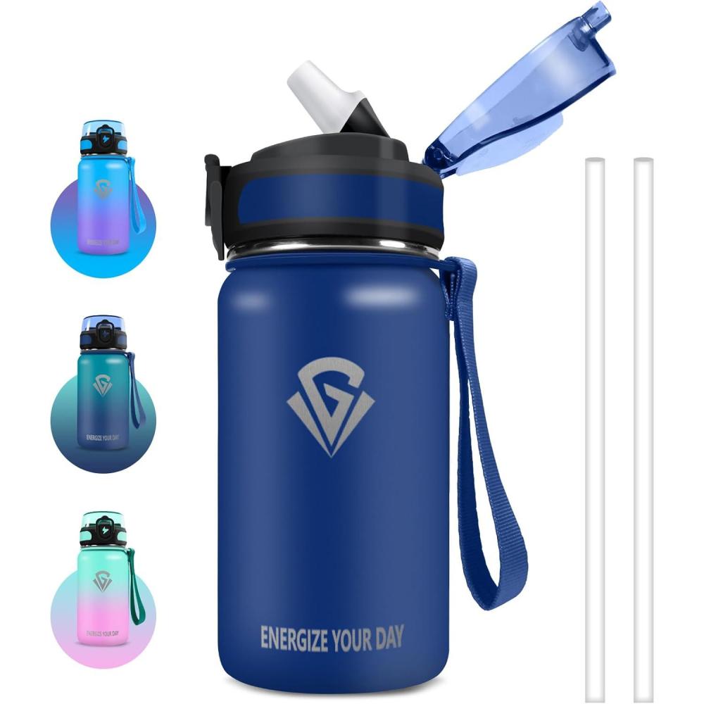 imageGrsta gourde Isotherme 1L Paille sans BPA Bouteille sous Vide Double Paroi AntiFuite Mtal Sport Camping GymDark Blue
