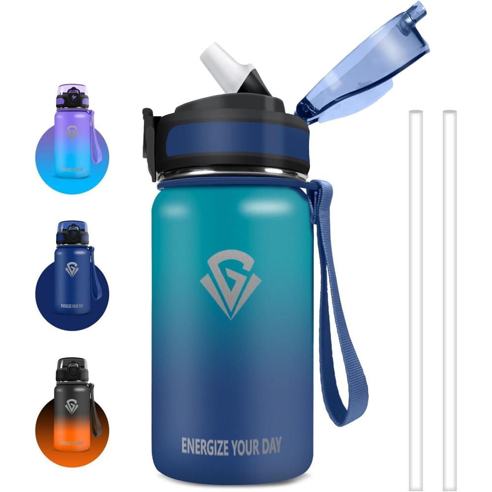 imageGrsta gourde Isotherme 1L Paille sans BPA Bouteille sous Vide Double Paroi AntiFuite Mtal Sport Camping GymDark Greenblue