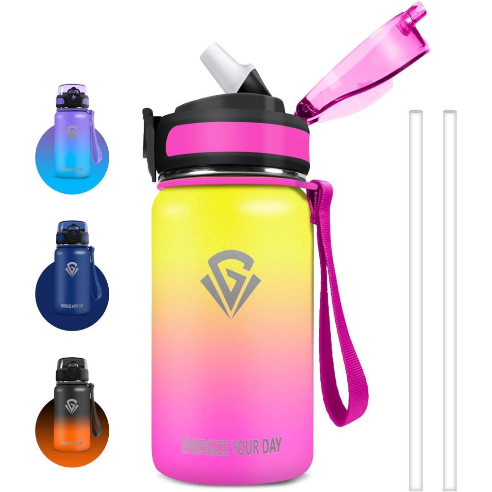 imageGrsta gourde Isotherme 1L Paille sans BPA Bouteille sous Vide Double Paroi AntiFuite Mtal Sport Camping GymYellowpink