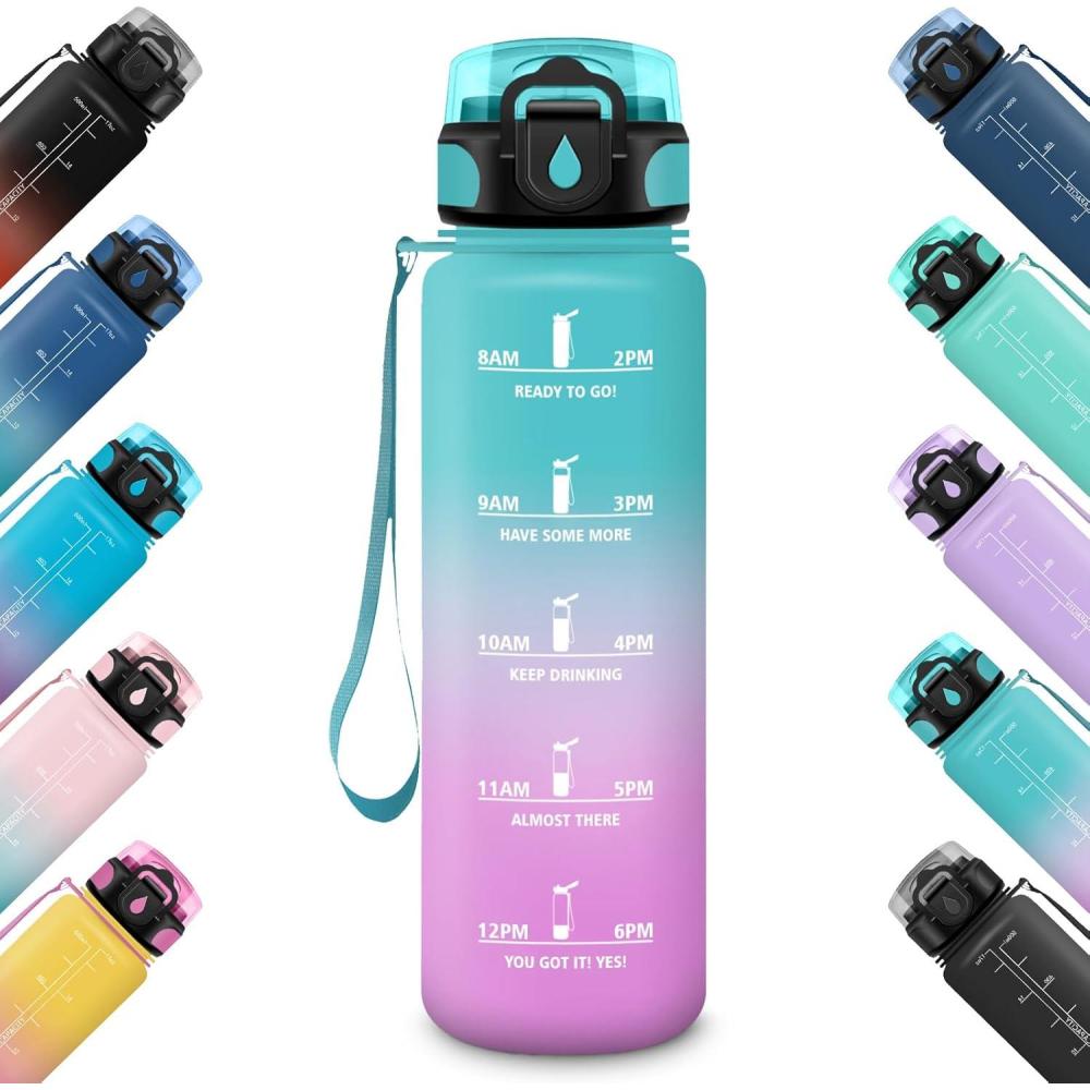 imageHoneyHolly Gourde 500ML tanche ampamp Rutilisable Gourde Sport Motivation avec Marqueur Antifuite Bouteille Bouteille deau Gourdes pour Gym Enfant Adulte cole Bureau Yoga CampingVert Poudre